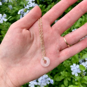 Opalite Cancer Birthstone Necklace – Adjustable Donut Pendant, Black Waxed Cord, Healing Stone Gift