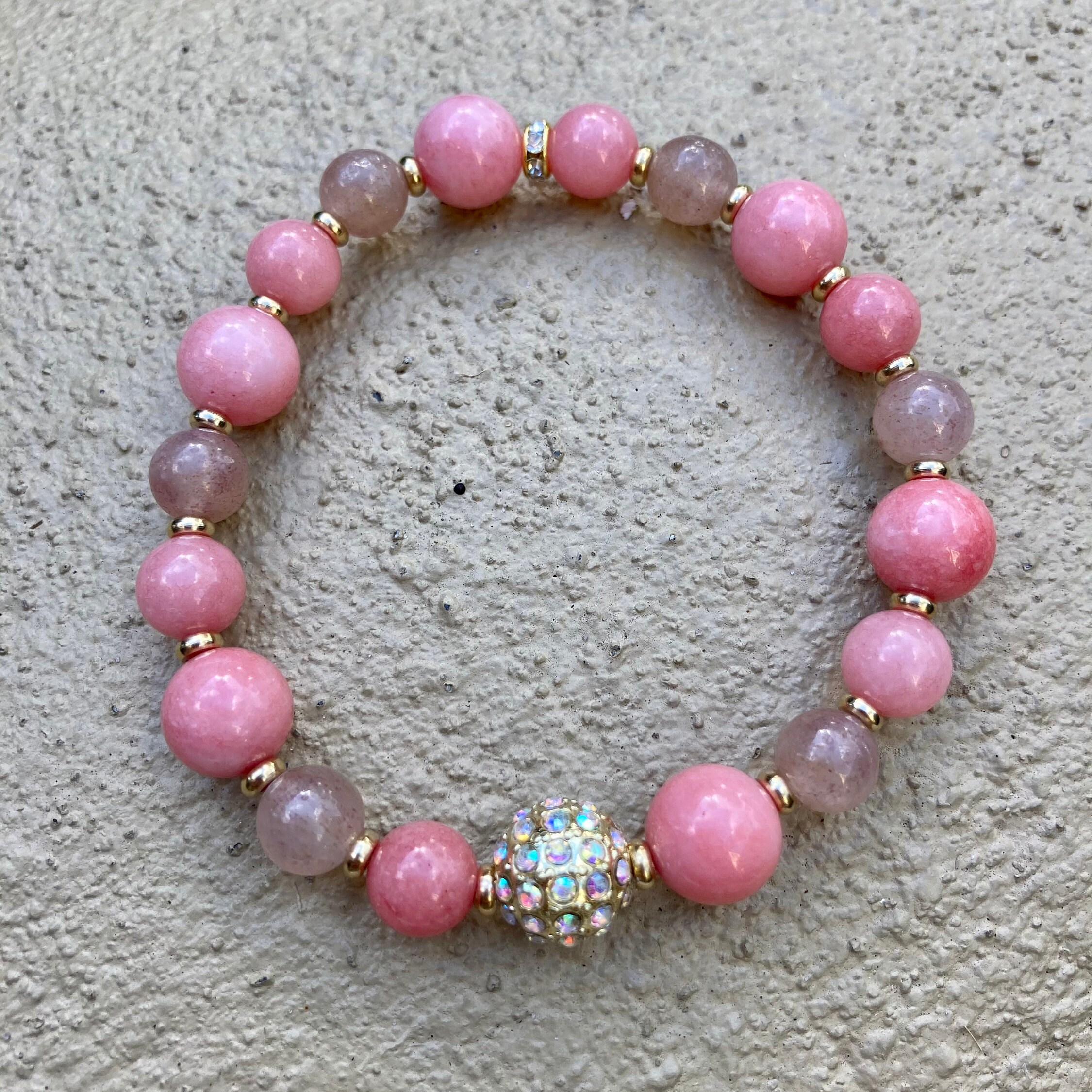 Hot Pink Quartz Bracelet Strawberry Quartz Bracelet Gemstone Etsy