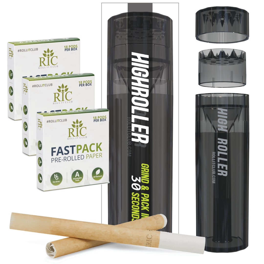 HIGHROLLER Herb Grinder & Cone Loader With 54 Preroll Papers Grind N
