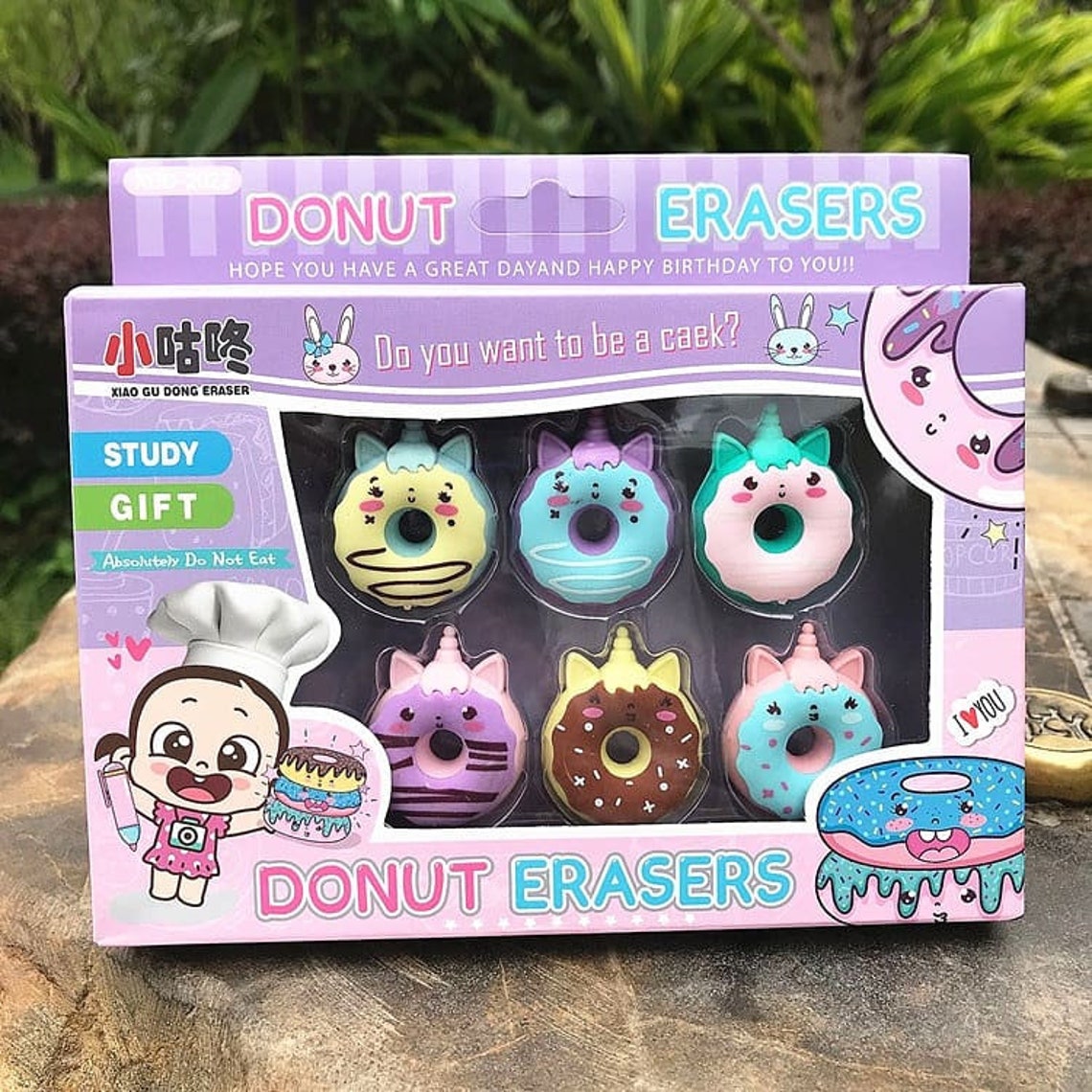 Doughnut Eraser Box Pack of 6 Erasers Cute Erasers Etsy