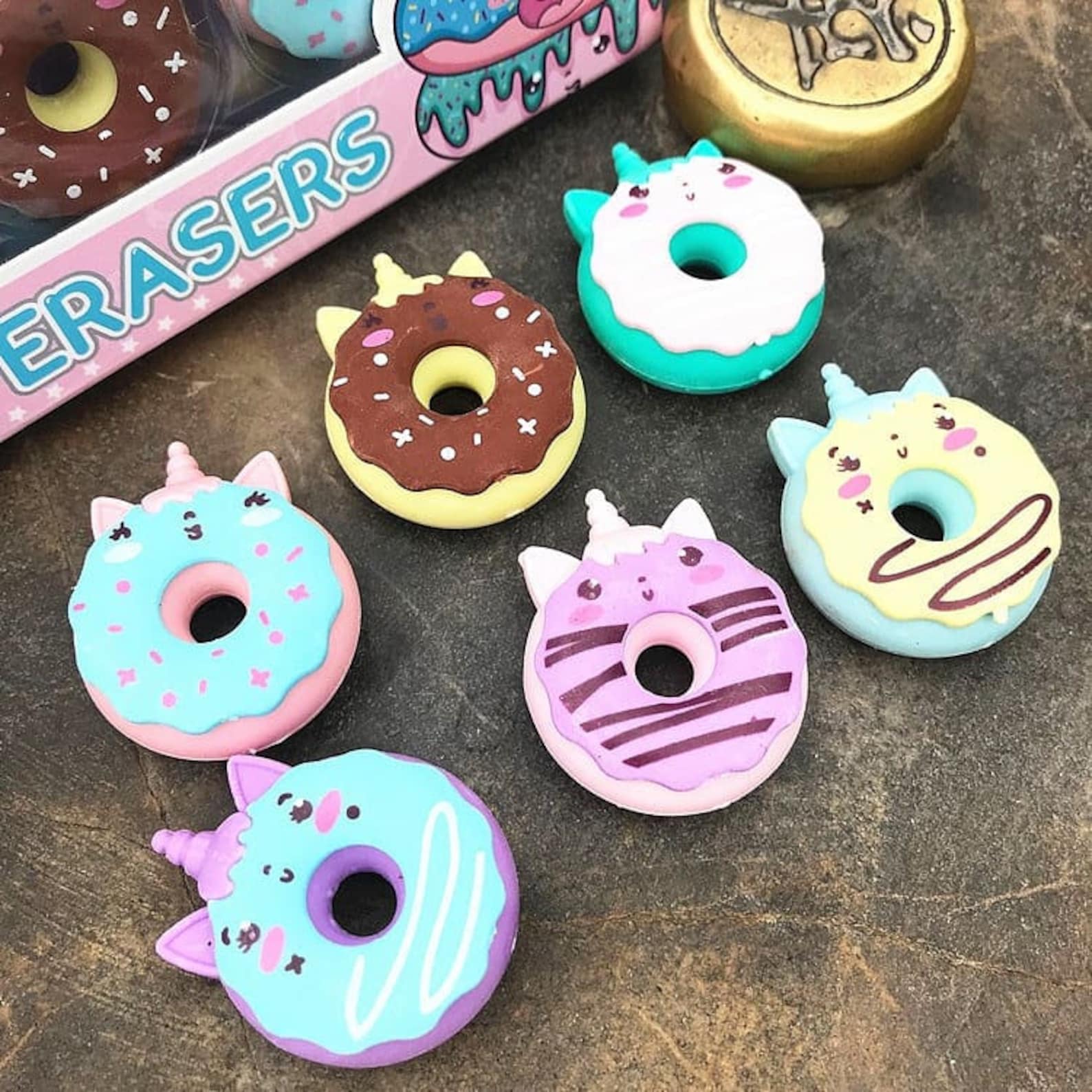 Doughnut Eraser Box Pack of 6 Erasers Cute Erasers Etsy