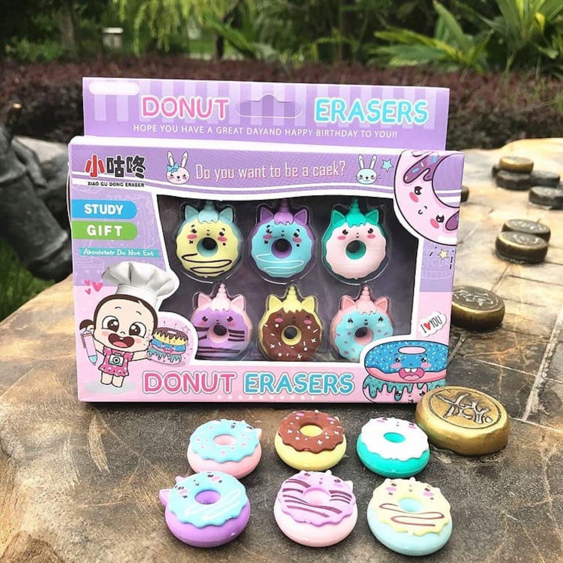 Doughnut Eraser Box Pack of 6 Erasers Cute Erasers Etsy