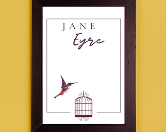 Charlotte Brontë Jane Eyre, impression numérique A4, affiche imprimable, cadeau d'amant de livre. Cadeau de lecteur, cadeau de fin d'études, bibliomanie