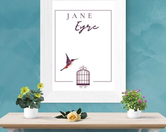 Charlotte Brontë Jane Eyre, A2 Digitaldruck, druckbares Poster, Geschenk für Buchliebhaber. Lesergeschenk, Abschlussgeschenk, Bibliomanie