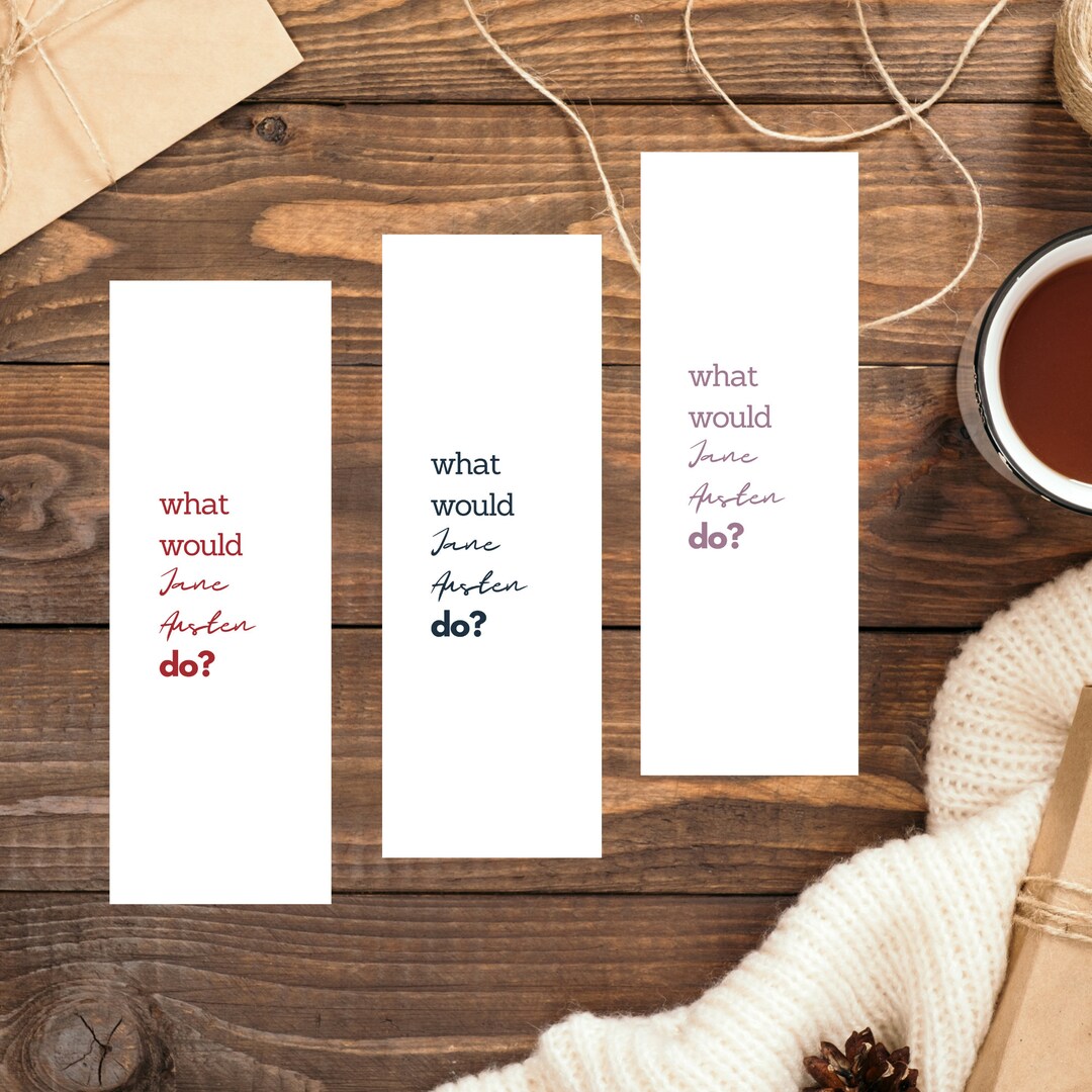 Set of 3 Printable Bookmarks + 2 FREE. Jane Austen Inspired, Bookmark ...