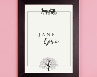 Charlotte Brontë Jane Eyre, impression numérique A2, affiche imprimable, cadeau d'amant de livre. Affiche littéraire, illustration murale.