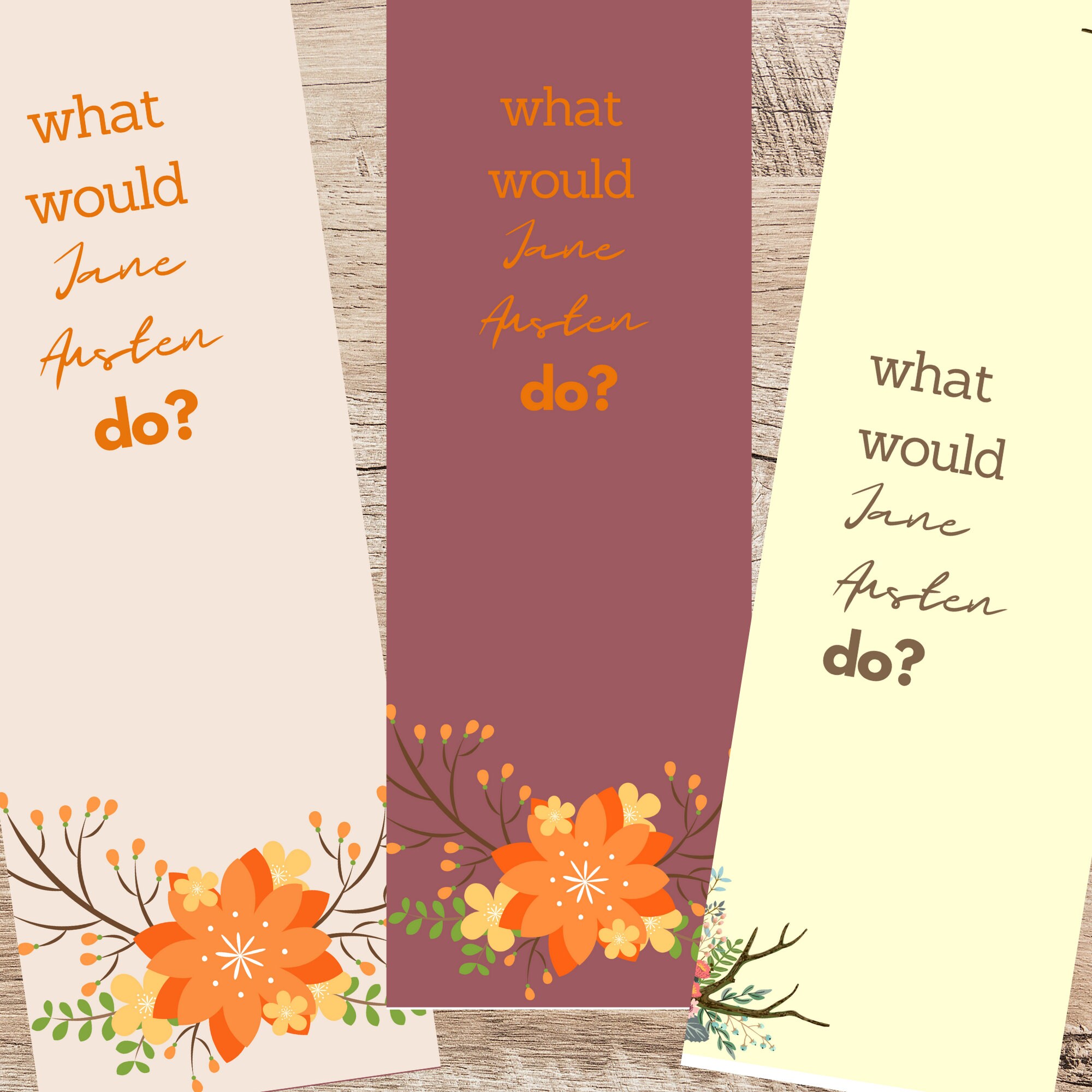Set of 3 Printable Bookmarks Jane Austen Inspired, Bookmark Jane Austen ...