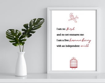 Jane Eyre printable, A4, Instant download poster, Literary poster Charlotte Bronte, Quote, book lovers gifts, digital download print