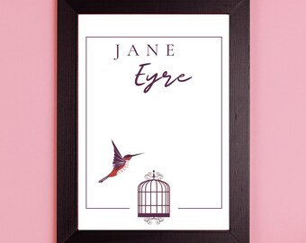 Charlotte Brontë Jane Eyre, A2 Digitaldruck, druckbares Poster, Geschenk für Buchliebhaber. Lesergeschenk, Abschlussgeschenk, Bibliomanie