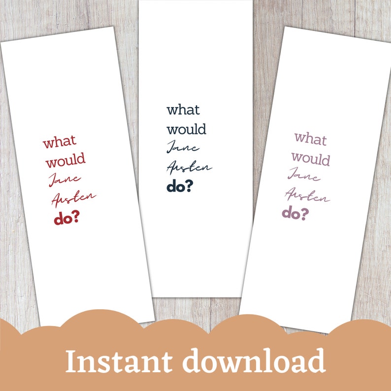Set of 3 Printable Bookmarks + 2 FREE. Jane Austen Inspired, Bookmark ...