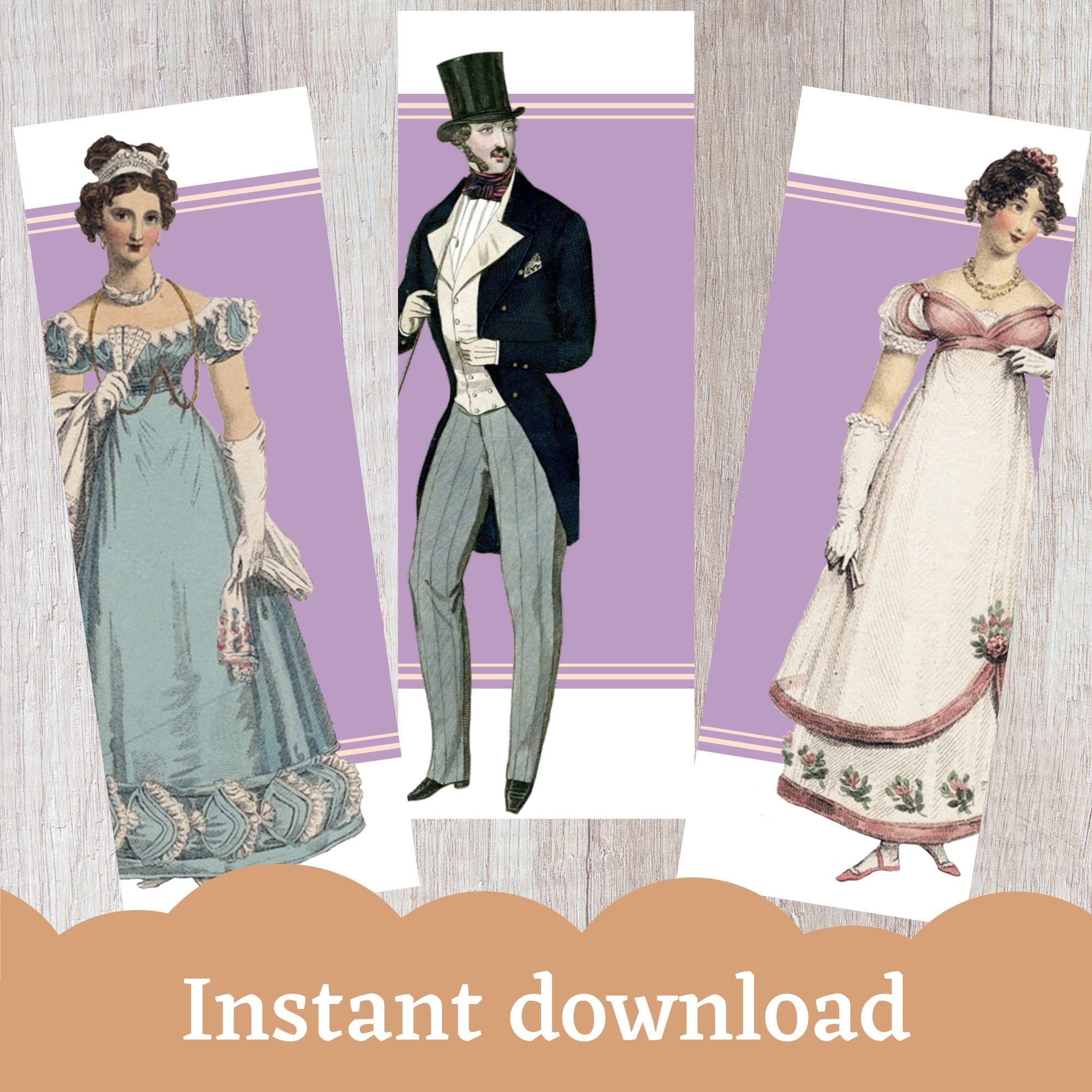 Printable Set of 3 Bookmarks, Jane Austen Inspired, Victorian Bookmark ...