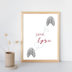 Charlotte Brontë Jane Eyre, cartel imprimible A4 con impresión digital, regalo para amantes de los libros. Regalo de boda, regalo de graduación, bibliomanía.