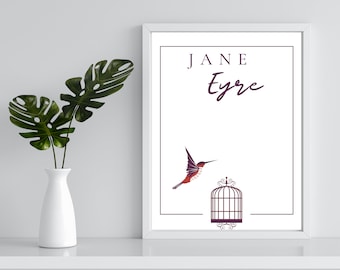 Charlotte Brontë Jane Eyre, impression numérique A4, affiche imprimable, cadeau d'amant de livre. Cadeau de lecteur, cadeau de fin d'études, bibliomanie