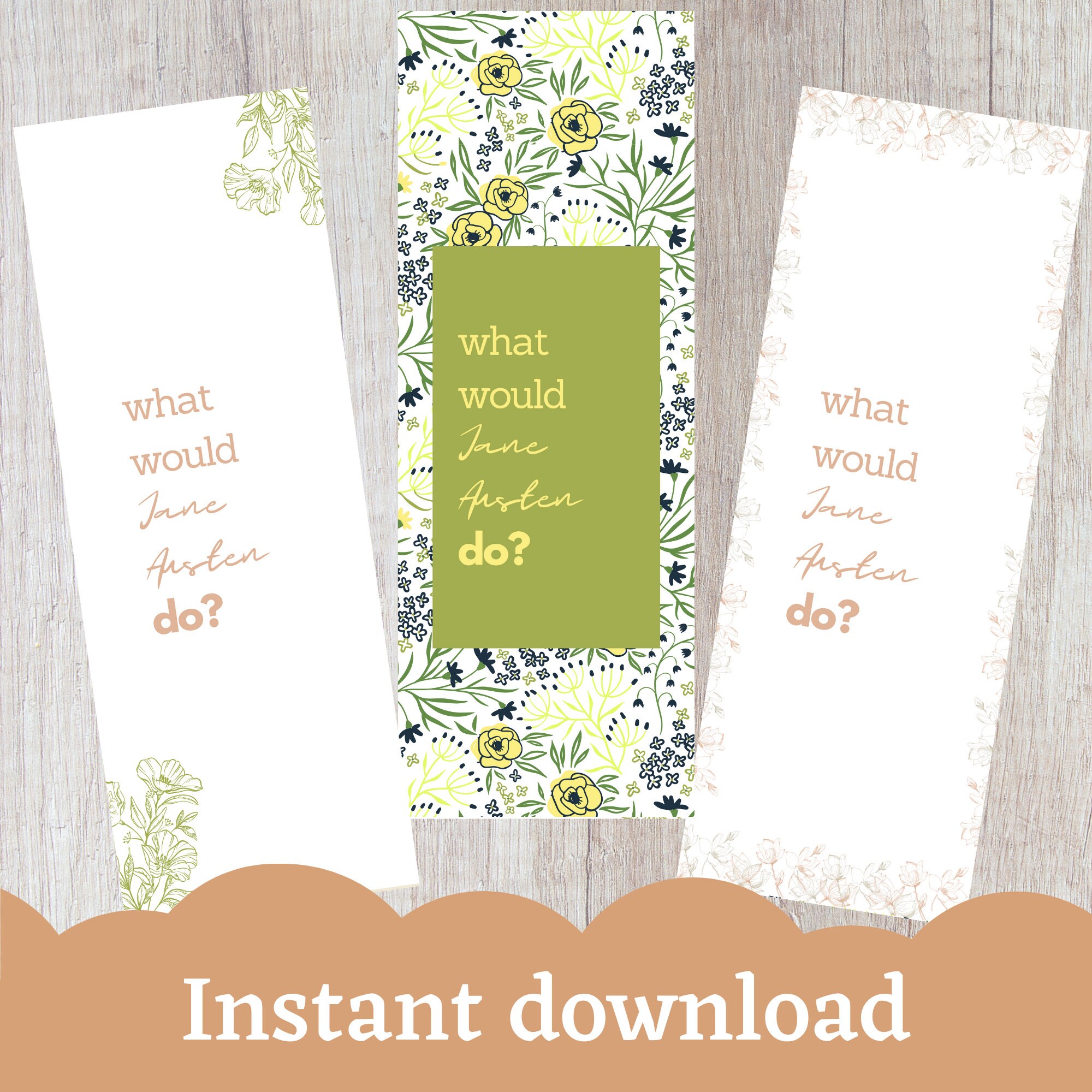 Set of 3 Printable Bookmarks Jane Austen Inspired, Victorian Bookmark ...