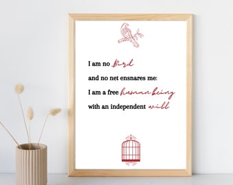 Jane Eyre printable, A4, Instant download poster, Literary poster Charlotte Bronte, Quote, book lovers gifts, digital download print
