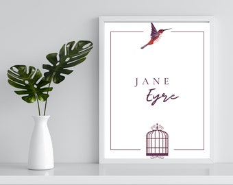Charlotte Brontë "Jane Eyre", impresión digital A4, póster imprimible, regalo para amantes de los libros. Cartel literario, ilustración.