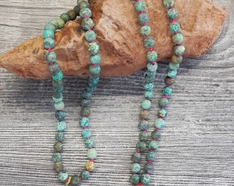 Handmade Tibet Mala 108 Collier de prière perlé africain Turquoise