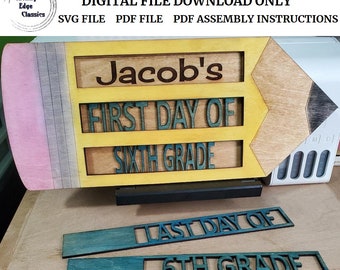 First Last Day of School Digital File Bundle SVG Laser Cut Files Instant Download, Pencil Senior Picture Photo Prop Interchangeable Sign