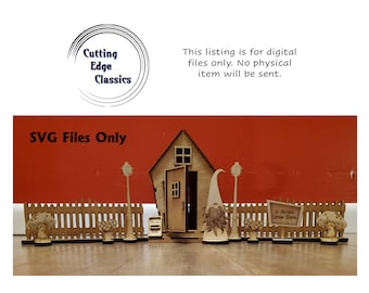 Gnome 3D House and Accessories SVG Bundle Laser Cut Files Instant Download Fence Mushrooms Flowers Gnome w/PDF Assembly Instructions