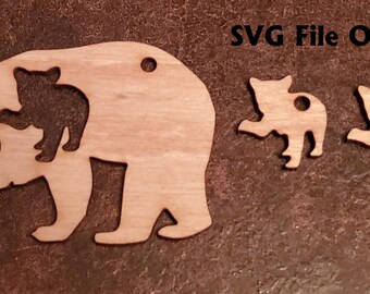Laser Cut Big Bear and Little Bears Keychain SVG File