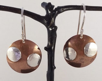 real handmade sterling silver and copper dangling earrings silver & copper handmade jewellery original design earrings unique mix metal