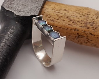 three dark pearls sterling silver ring,artisan designed silver ring,ring for gift,unique handcrafted ring,modern design ring,statement ring