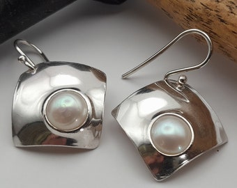 original sterling silver dangling earrings with natural white pearl handmade silver earrings with pearl original handmade jewelery gift for