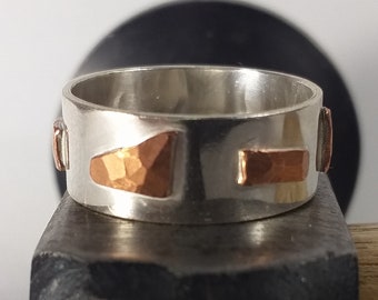 copper and silver bandring,original handmade unisex ring,copper and silver handmade jewelery, mixmetal bandring, artisan handcrafted ring