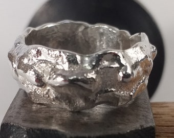 organic shape sterling silver ring original design handmade sterling silver ring melted silver ring, unique alternative jewelery for gift