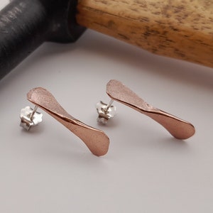 handmade copper earrings, copper and silver earrings,irregular dangle earrings,organic hammered earrings,hammered copper earrings,gift for