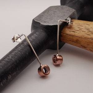 handmade copper and silver earrings,irregular dangle earrings,organic hammered earrings,copper earrings,gift for her,art earrings