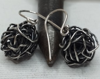 oxidized sterling silver dangling earrings,handmade silver earrings,925 silver earrings