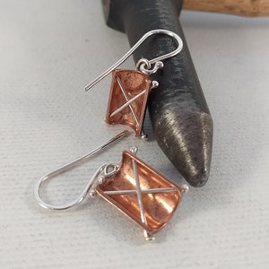 original handmade sterling silver and copper dangling earrings copper & silver jewellery alternative art jewelery dangling copper earrings