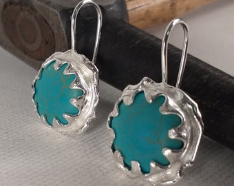 turquoise stone handmade sterling silver earrings original design earrings turquoise & silver earrings,blue stone earrings,bridesmaid gift