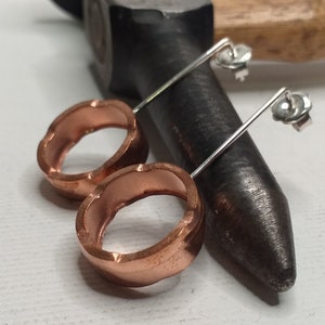 handmade copper and silver earrings,irregular dangle earrings,organic hammered earrings,hammered copper earrings,gift for her,art earrings