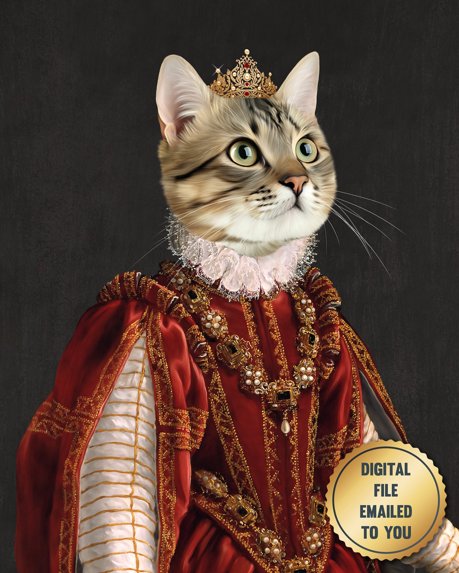 CUSTOM Pet Portrait Your Pet As Queen Female Cat Portrait Etsy