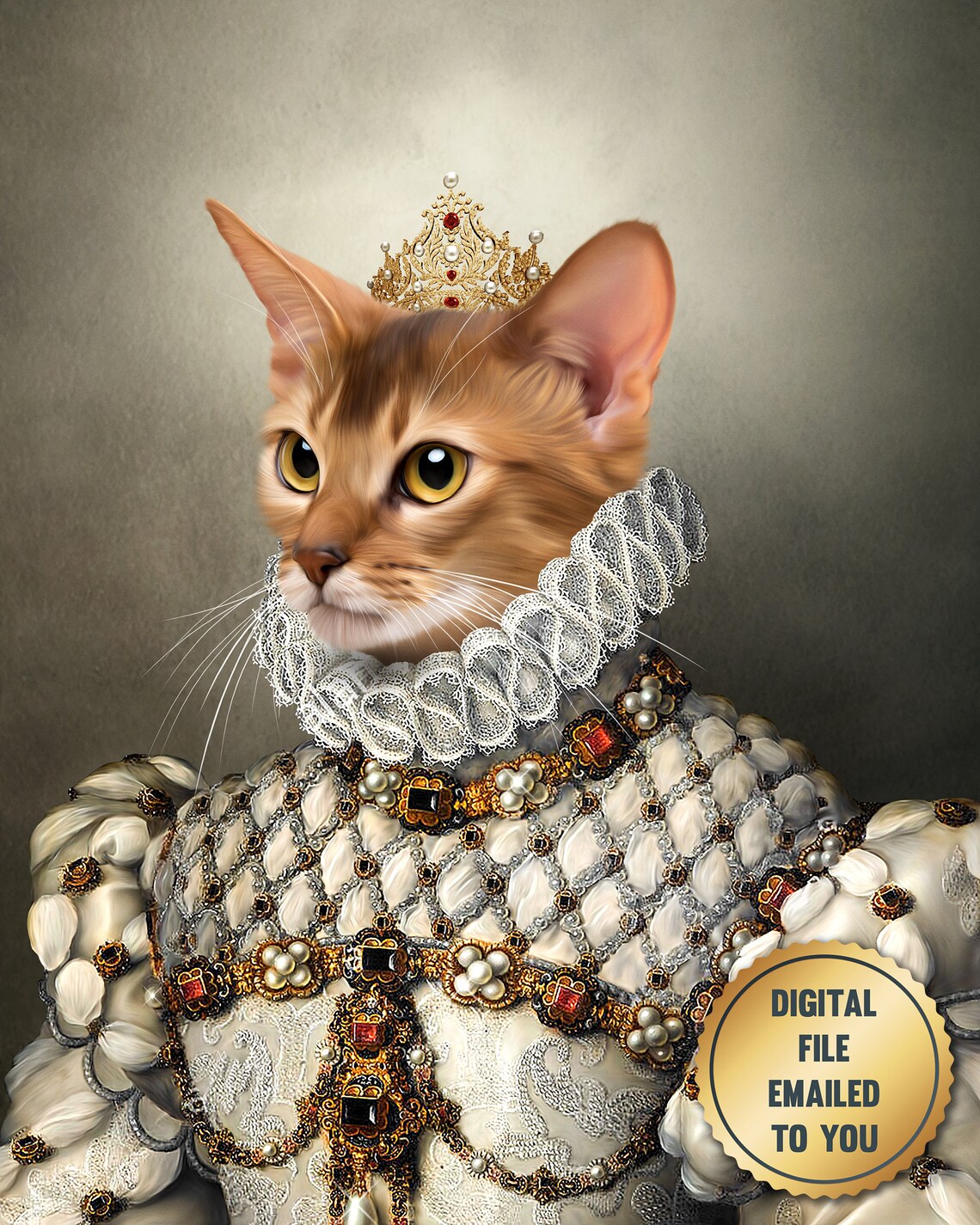 Custom Royal Cat Portrait Queen Pet Portrait Personalized Etsy