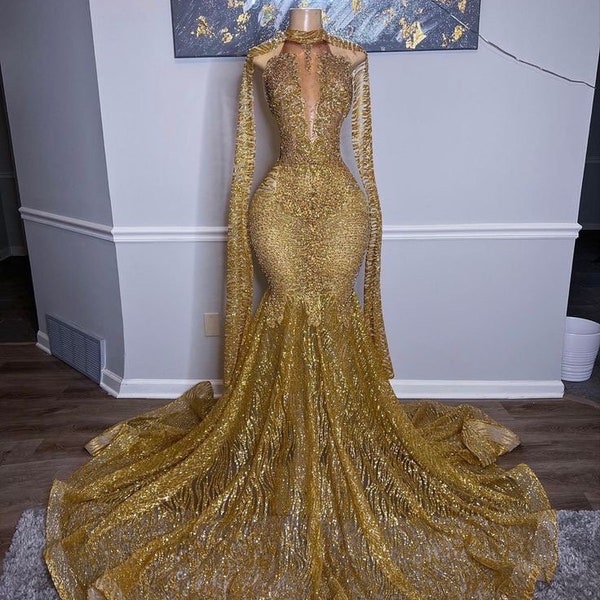 Gold Prom Dress - Etsy