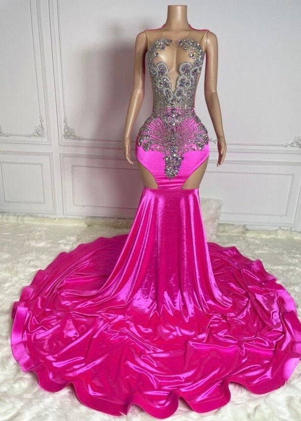 Fuschia Pink Mermaid Prom Dress Evening Gown Homecoming Dress Birthday ...