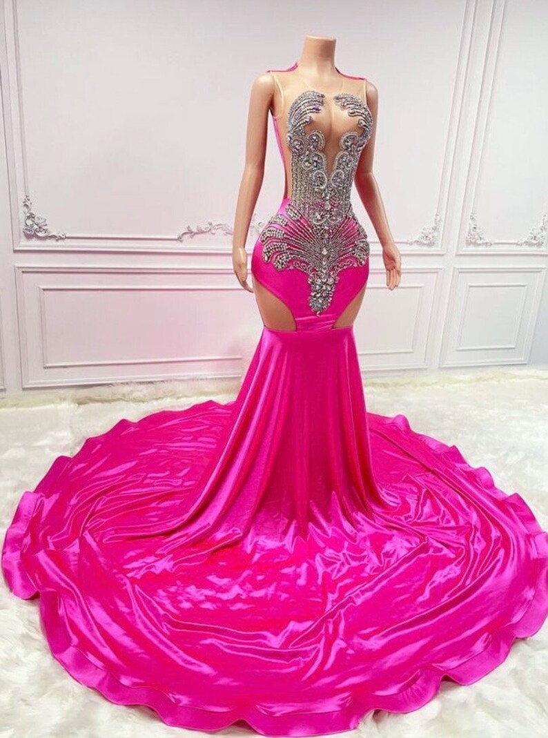 Fuschia Pink Mermaid Prom Dress Evening Gown Homecoming Dress Birthday ...