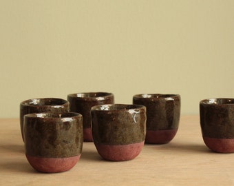 Set of 4 shot cups, Ceramic red-green shot cups, Small cups, Handmade shot cups, Liquor cups, Handmade ceramic shot glass, Tequila shots,