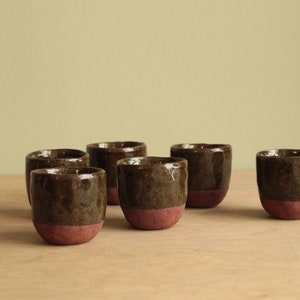 Set of 4 shot cups, Ceramic red-green shot cups, Small cups, Handmade shot cups, Liquor cups, Handmade ceramic shot glass, Tequila shots,