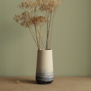 White vase with blue lines, Handmade ceramic vase, Flower vase, Stoneware minimal vase, Pottery summer vase, Home decor vase