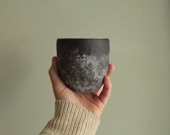 Cloud Cup, Handmade Stoneware Coffee Cup: Black & White Minimalist Ceramic Mug, Pinched Pottery
