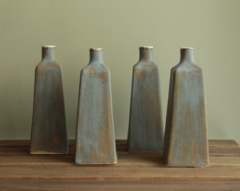 Handmade ceramic vase, Blue/Green flower vase, Stoneware vase, Minimal design Vase, Modern unique vase, Vase with angles, Home decor,Pottery