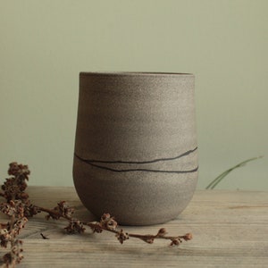 Black line coffee cup, Cappuccino cup, Handmade ceramic cup, Minimalist stoneware Cup, Modern Ceramic mug, Tea mug, Grey and black pottery