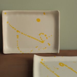 White platter with splashes, Handmade ceramic serving plate, Rectangular Cheeseplatter, Stoneware serving tray, Handmade dish