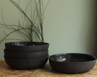 Set of 2 ceramic black pasta plates, Handmade total black ceramic plates, Tableware, Pasta Bowl, Dinner set, Deep pasta plate, Dinnerware