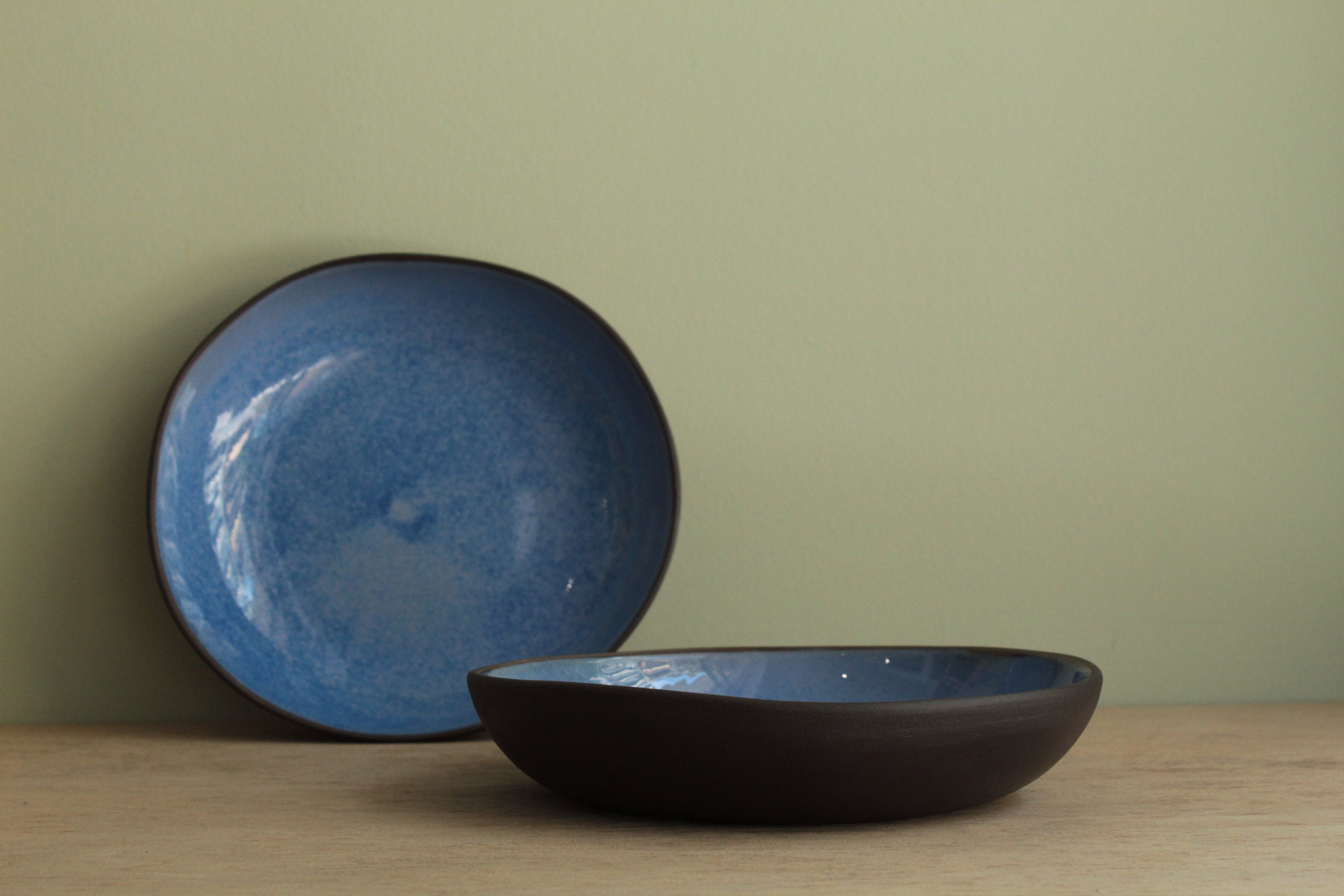 Set of 2 4 6 8 Ceramic Pasta Plates Handmade Blue Ceramic Plates Tableware Pasta Bowl Dinner Set Deep Pasta Plate Dinnerware Etsy Canada
