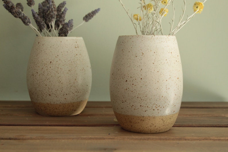 Ceramic vase, Flower vase, Stoneware vase, Minimal Vase, White speckled vase, Handmade ceramic vase image 2